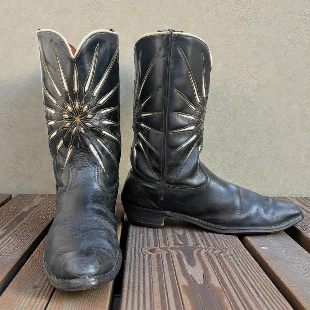 1960s •Acme Starburst Inlay • Women’s 9.5 M • Vintage Cowboy Cowgirl Boots